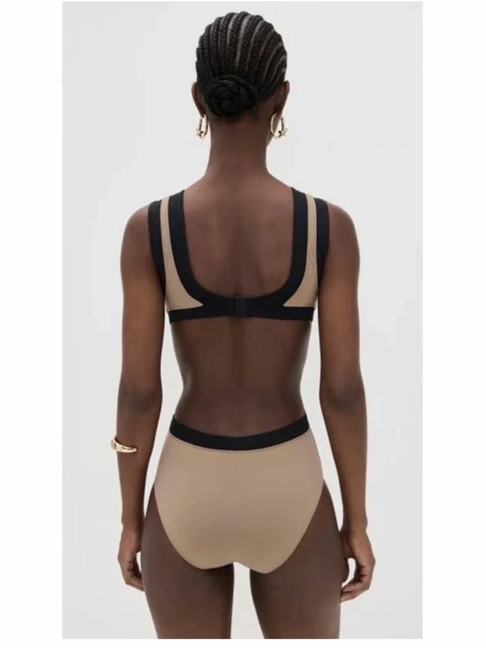 STAUD Beige and Black Cutout One-Piece Swimsuit